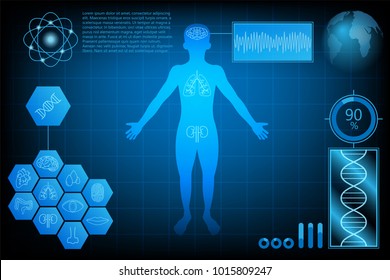 abstract futuristic technology science concept human data health digital interface and brain checking icon DNA,Heart,Brain and world.vector and illustration