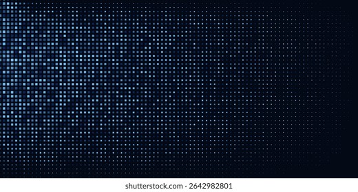 Abstract futuristic technology square pattern with glowing lights, square elements on dark blue background.