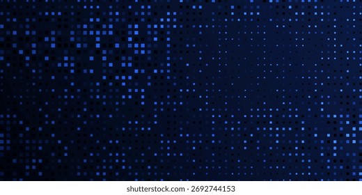 Abstract futuristic technology square pattern with glowing lights, square elements on dark blue background.

