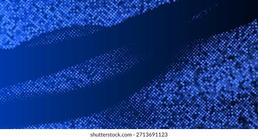 Abstractas patrón cuadrado de tecnología futurista con luces brillantes, Elementos cuadrados sobre fondo azul oscuro.