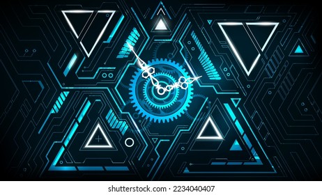 Abstract Futuristic Technology triangle Background with Clock concept and Time Machine, Can rotate clock hands, vector illustration