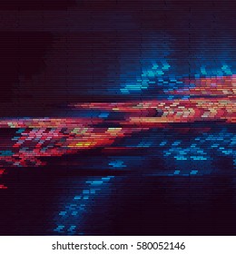 Abstract futuristic texture of colorful stripes . Glitch effect on TV screen .  Digital signal error , Vector illustration .