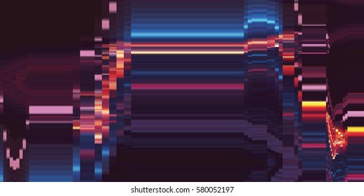 Abstract futuristic texture of colorful stripes . Glitch effect on TV screen .  Digital signal error , Vector illustration .