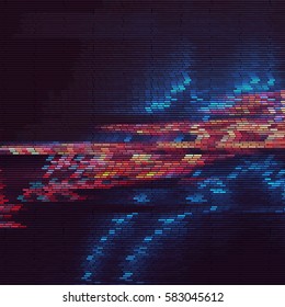 Abstract futuristic texture of colorful stripes . Glitch effect on TV screen .  Digital signal error , Vector illustration .