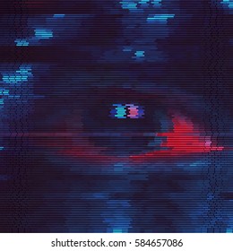Abstract futuristic texture of colorful stripes . Glitch effect on TV screen .  Digital signal error , Vector illustration .