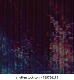 Abstract futuristic texture of colorful stripes . Glitch effect on TV screen .  Digital signal error , Vector illustration .