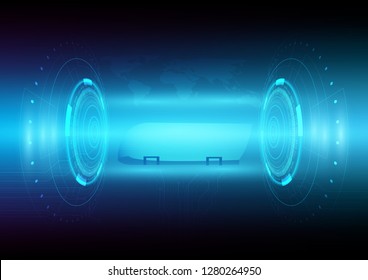 Abstract futuristic transportation and technology background that can used for business presentation. Hyperloop rail on magetic and world map with circuit lines.