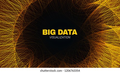 Abstract Futuristic Tunnel Concept. Big Data Stream Visualization. Technology Fractal with Effect of Depth and Motion. Wave Lines and Dots. Digital Vector Background of Big Data Stream in the Tunnel.