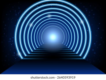 Abstract futuristic tunnel path on blue background. technology background concept. Vector illustration.