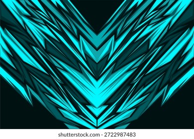 Abstract futuristic turquoise geometric vector background with sharp angular shapes forming a symmetrical pattern, modern digital tech style design suitable for branding, poster layouts, web interfaces, motion graphics, and decorative visual identities. High-contrast neon blue tones on a dark background create a bold, energetic, and cyber aesthetic look ideal for technology, gaming, sci-fi, and EDM design projects.