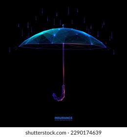 Abstract futuristic umbrella isolated on black background. Technology blue-purple color style. Low poly wireframe. insurance or security concept. Low poly wireframe vector illustration.