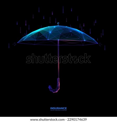 Abstract futuristic umbrella isolated on black background. Technology blue-purple color style. Low poly wireframe. insurance or security concept. Low poly wireframe vector illustration.