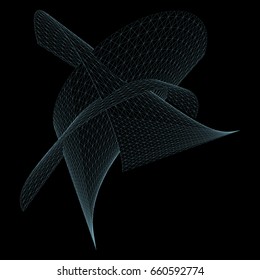 Abstract futuristic vector background.  3D mesh modern network abstract figure isolated on black.  Dimensional mesh wireframe structure.  