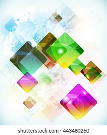 Abstract  futuristic vector background with falling colored boxes.