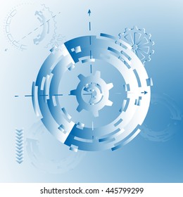 Abstract futuristic vector illustration for background with mechanical gears and wheels, blue