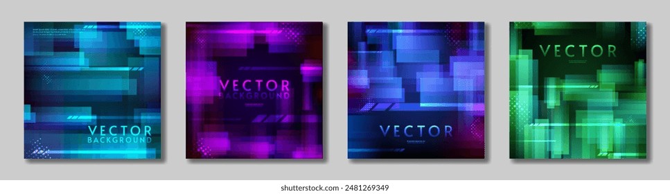Abstract futuristic vector illustration. Design template for card, album, banner. Card set with abstract colorful shapes. 