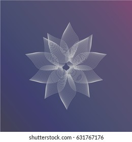 Abstract futuristic vector illustration of a lotus made in a modern style. Lotus as a symbol of buddhism made with the help of particles wave, curves and fractals. Great as dynamic background. 