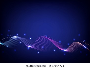 Abstract futuristic wave background. Fider optic internet online concept. Design for data, cyber, metaverse, sound, telecoms, digital, network, communication, connection, line.