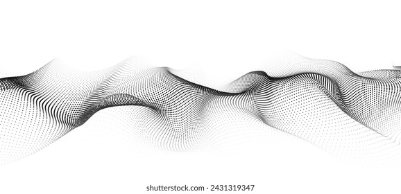 Abstract futuristic wave of black dots moving on a white background.Big data. 3d rendering