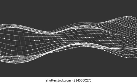 Resumen ola futurista. Flujo de partículas. Gran visualización de transferencia de datos. Ilustración vectorial.