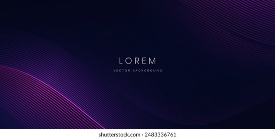 Abstract futuristic wave glowing pink light lines on dark blue background. Vector illustration