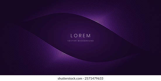 Abstract futuristic wave glowing purple lines on dark purple background. Vector illustration