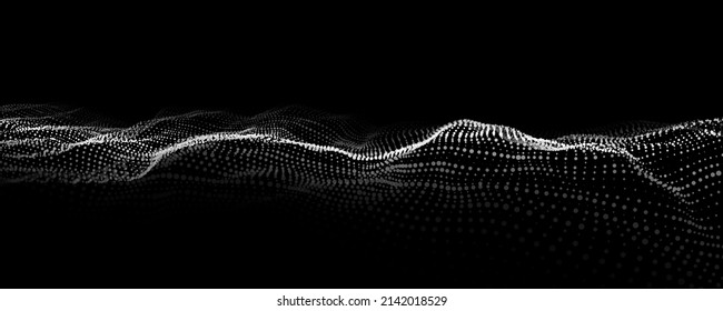 Abstract futuristic wave with moving dots. Flow of particles. Vector cyber technology illustration.