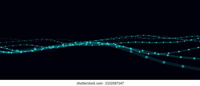 Abstract futuristic wave with moving dots and lines. Flow of particles. Vector cyber technology illustration.