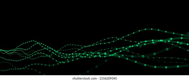 Abstract futuristic wave with moving dots and lines. Flow of particles. Vector cyber technology illustration.