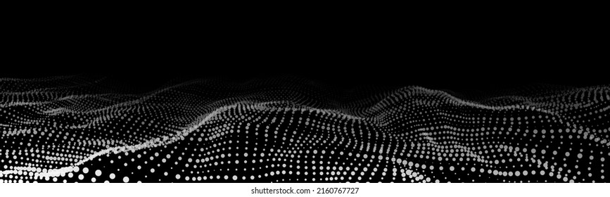 Resumen ola futurista con puntos en movimiento. Flujo de partículas. Ilustración de la cibertecnología vectorial.