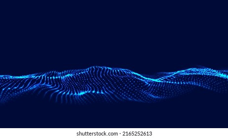 Abstract futuristic wave with moving dots. Flow of particles. Vector cyber technology illustration.