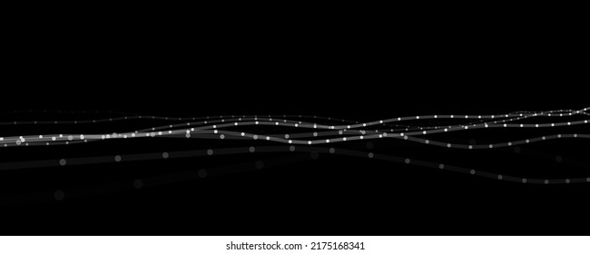 Resumen ola futurista con puntos y líneas en movimiento. Flujo de partículas. Ilustración de la cibertecnología vectorial.