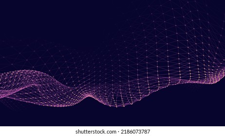 Abstract futuristic wave with moving dots. Flow of particles. Vector cyber technology illustration.