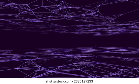 Abstract futuristic wave with moving dots. Flow of particles. Vector cyber technology illustration.