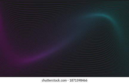 Resumen ciencia de ondas futuristas, banner de tecnología con líneas de rejilla de gradiente verde y rosa de Tosca sobre fondo negro. Diseño tecnológico moderno. Ilustración vectorial.