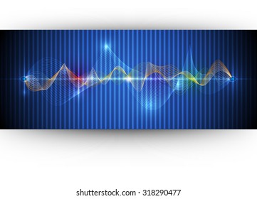 Abstract futuristic - wave with striped line label on dark blue background. Blank space for your content, template, communication, business, network and web design. Vector digital technology concept