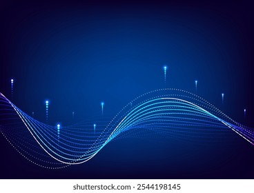 Abstract futuristic wave technology background. Line network fiber optic concept. Design for futuristic, wave, telecoms, digital, online, communication, connection.