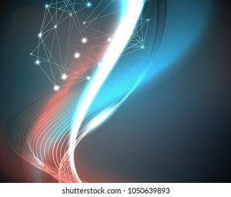 Abstract futuristic waves background. Vector digital glowing illustration with polygons shapes.