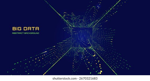 




Abstract futuristic waves from particles in lines on dark. Noise  from color data baza. Sound wave and audio background. Square with explosion of bright particles. For science, technology and art