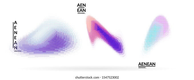 Abstract futuristic wavy shapes. Set of blended transparent gradients. Futuristic vector illustration badge set. Smooth fluid bubbles with halftone effect.