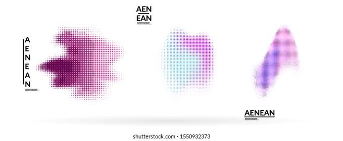 Abstract futuristic wavy shapes. Set of blended transparent gradients. Futuristic vector illustration badge set. Smooth fluid bubbles with halftone effect.