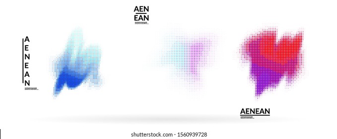 Abstract futuristic wavy shapes. Set of blended transparent gradients. Futuristic vector illustration badge set. Smooth fluid bubbles with halftone effect.