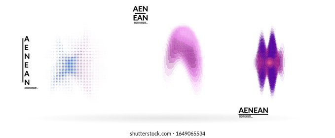 Abstract futuristic wavy shapes. Set of blended transparent gradients. Futuristic vector illustration badge set. Smooth fluid bubbles with halftone effect.