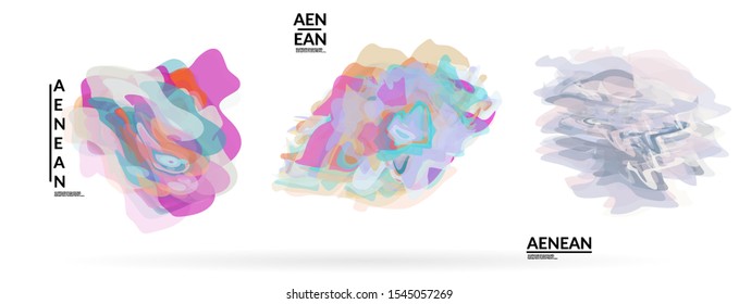 Abstract futuristic wavy shapes. Futuristic vector illustration badge set. Bubbles with transparent overlapping shapes creating watercolor texture.
