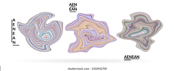 Abstract futuristic wavy shapes. Futuristic vector illustration badge set. Bubbles with striped marble texture.