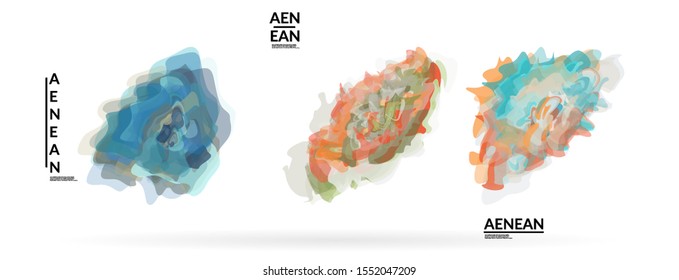 Abstract futuristic wavy shapes. Futuristic vector illustration badge set. Bubbles with transparent overlapping shapes creating watercolor texture.
