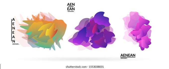 Abstract futuristic wavy shapes. Futuristic vector illustration badge set. Gradient bubbles with transparent random overlapping flower like shapes
