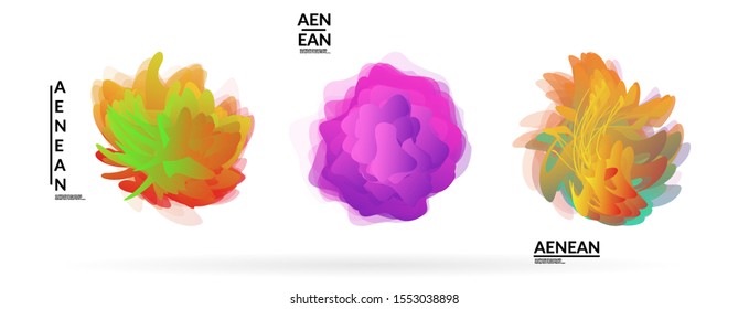 Abstract futuristic wavy shapes. Futuristic vector illustration badge set. Gradient bubbles with transparent random overlapping flower like shapes
