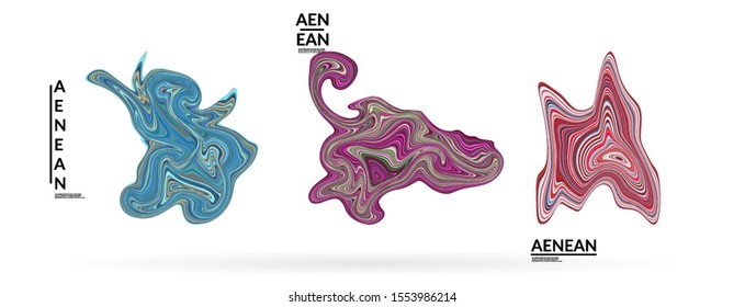 Abstract futuristic wavy shapes. Futuristic vector illustration badge set. Bubbles with striped marble texture.