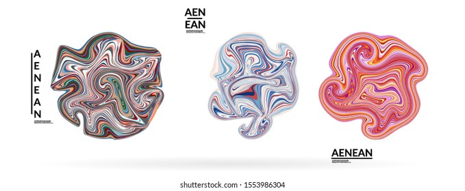 Abstract futuristic wavy shapes. Futuristic vector illustration badge set. Bubbles with striped marble texture.